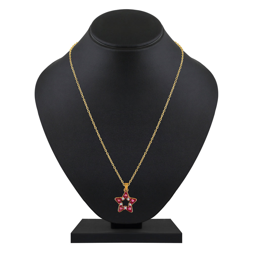 Red Meenakari Work and Crystals Star Pendant Set