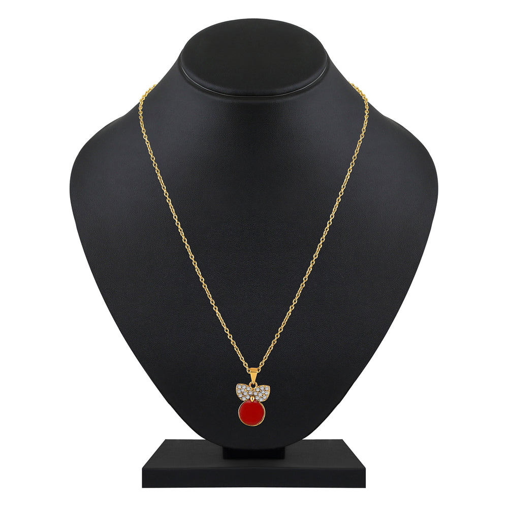 Red Meenakari Work and Crystals Cute Pendant Set