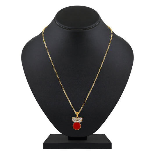 Red Meenakari Work and Crystals Cute Pendant Set