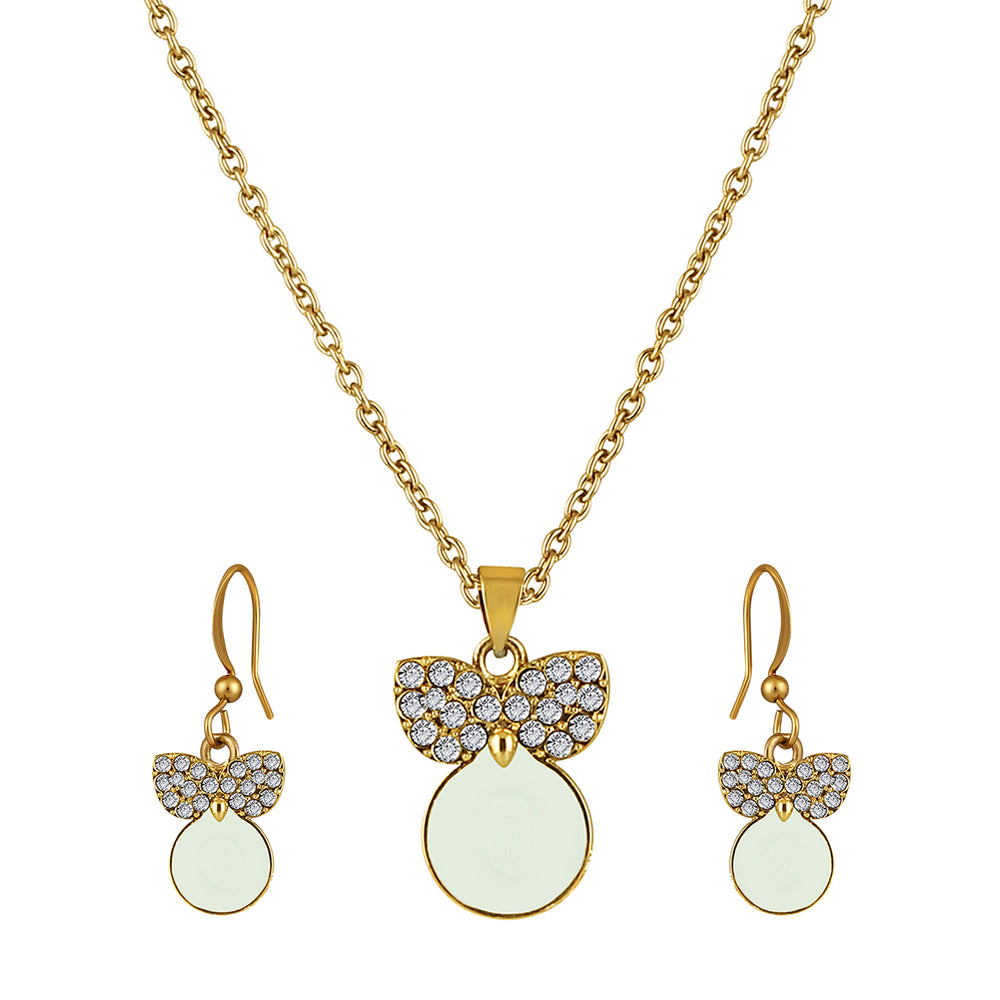 Red Meenakari Work and Crystals Cute Pendant Set