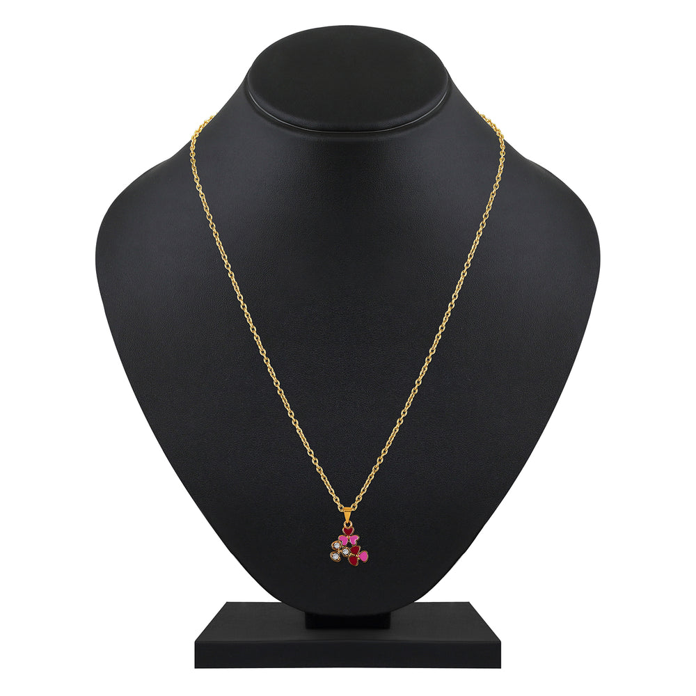 Red and Pink Meenakari Work and Crystals Floral Pendant Set