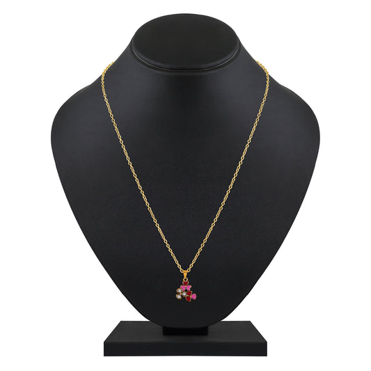 Red and Pink Meenakari Work and Crystals Floral Pendant Set