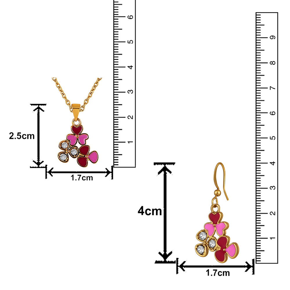 Red and Pink Meenakari Work and Crystals Floral Pendant Set