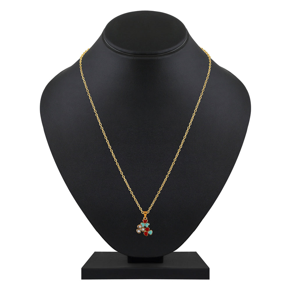 Red and Pink Meenakari Work and Crystals Floral Pendant Set