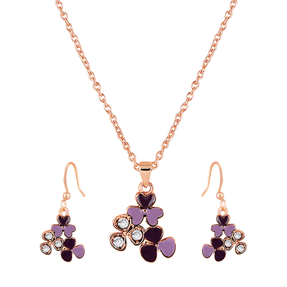 Red and Pink Meenakari Work and Crystals Floral Pendant Set