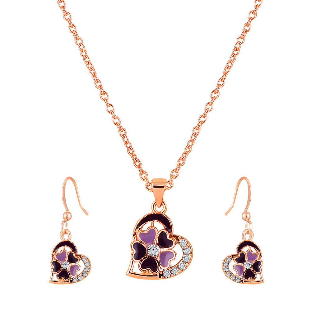 Red and Pink Meenakari Work and Crystals Floral Heart Pendant Set
