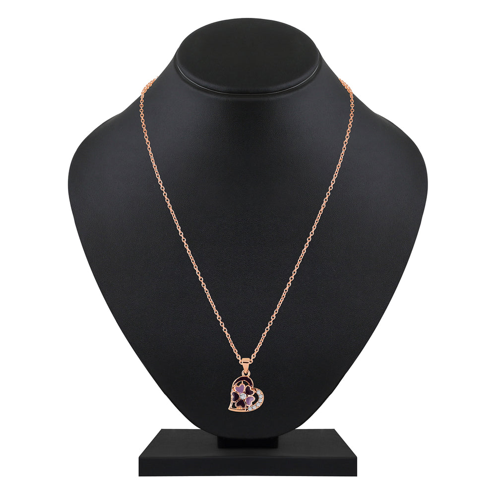 Red and Pink Meenakari Work and Crystals Floral Heart Pendant Set