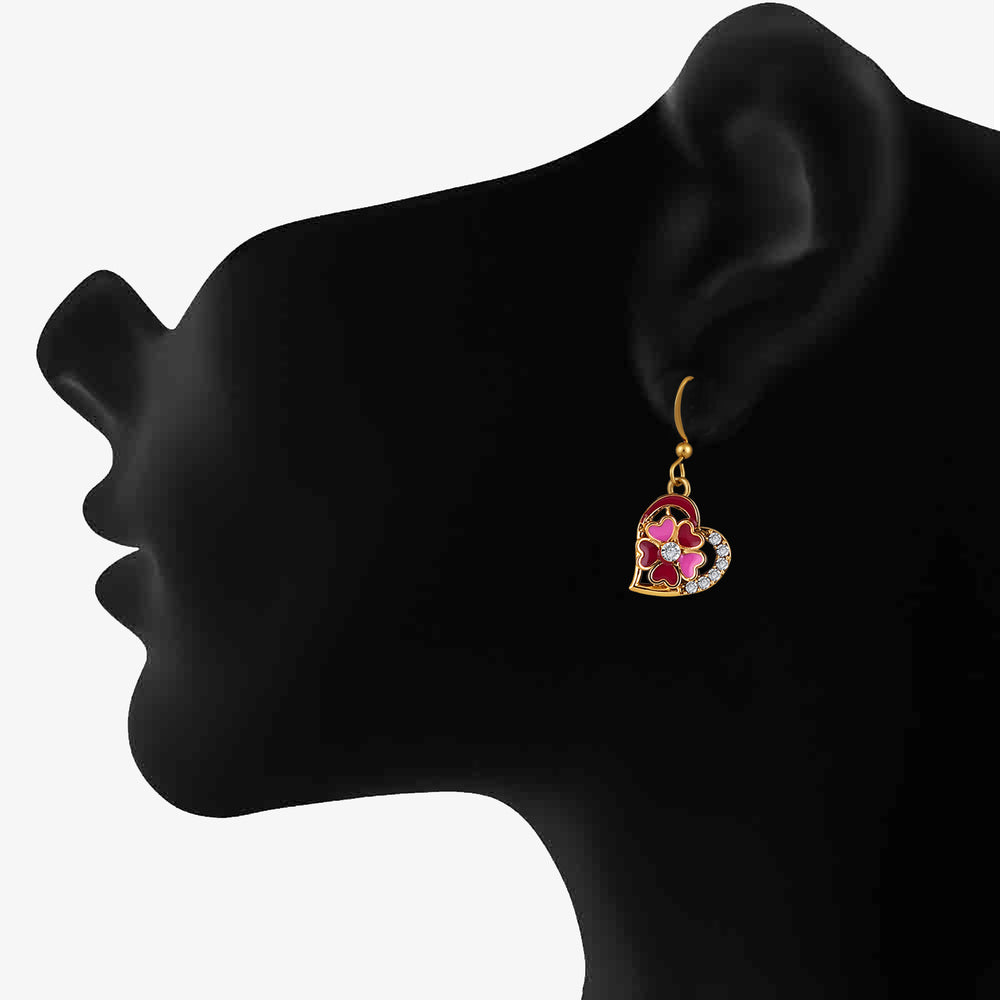 Red and Pink Meenakari Work and Crystals Floral Heart Pendant Set