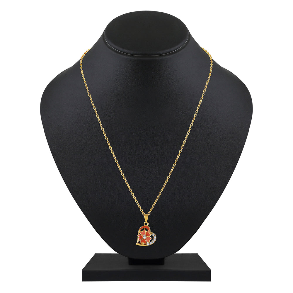 Red and Pink Meenakari Work and Crystals Floral Heart Pendant Set