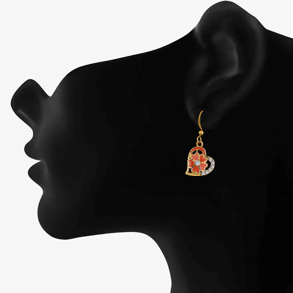 Red and Pink Meenakari Work and Crystals Floral Heart Pendant Set