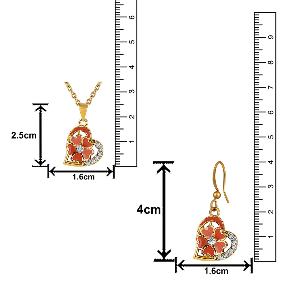 Red and Pink Meenakari Work and Crystals Floral Heart Pendant Set