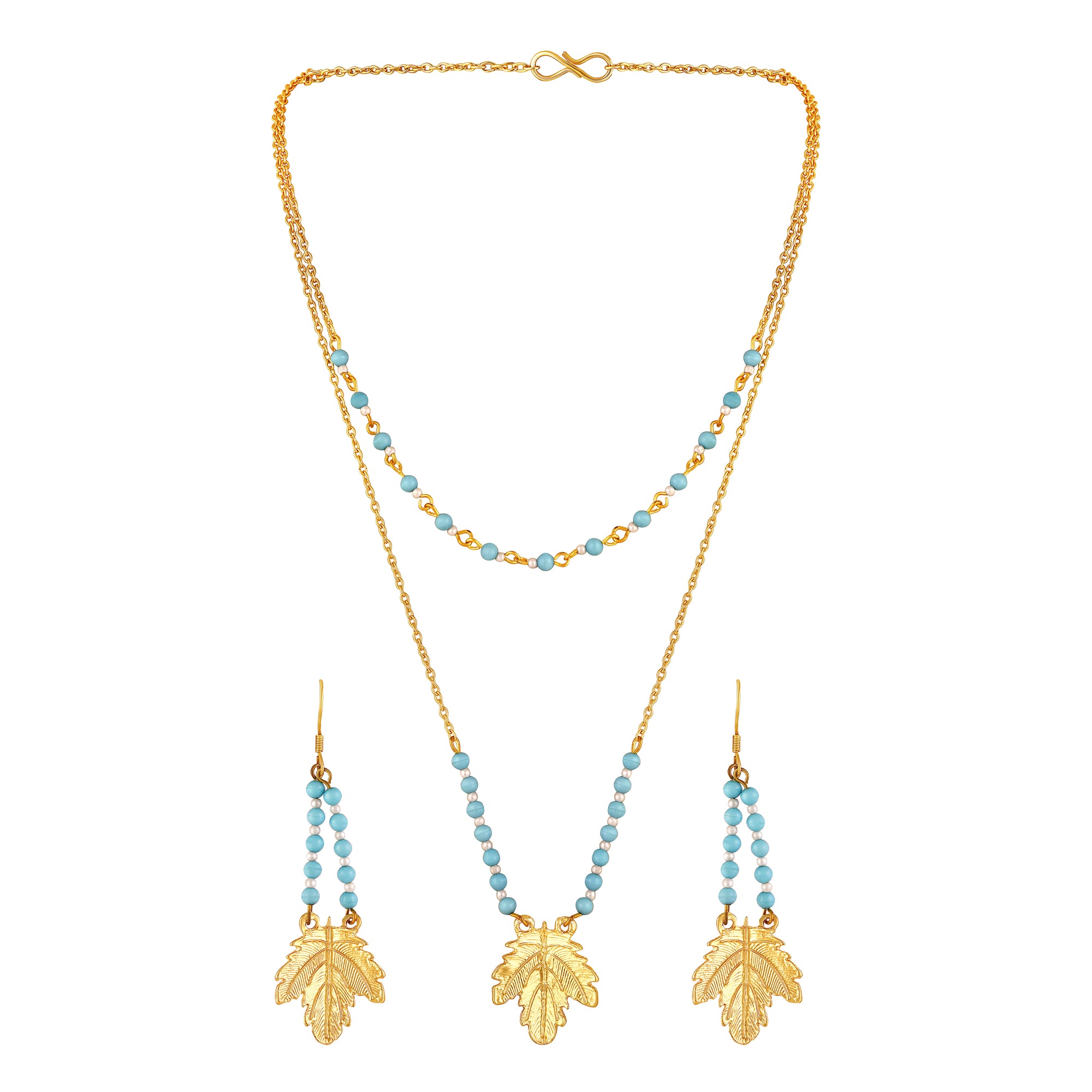 Dual Layer Mapel Leaf Long Necklace Set