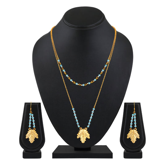 Dual Layer Mapel Leaf Long Necklace Set