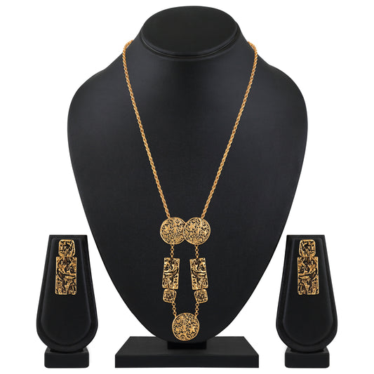 Black Meenakari Work Enamel Long Necklace Jewellery Set