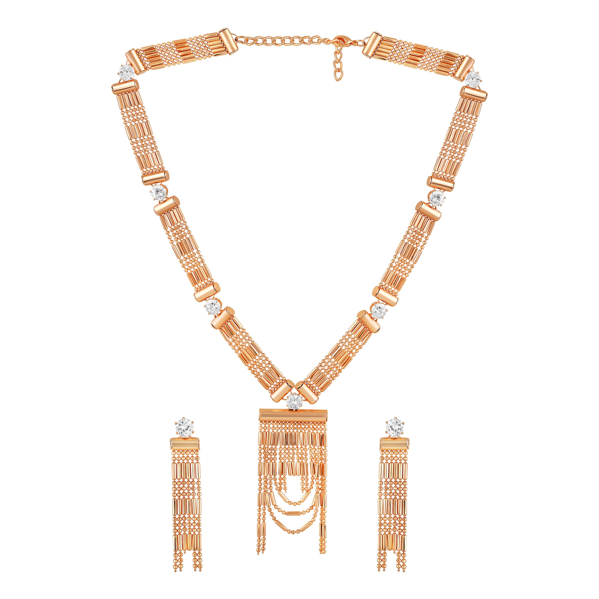 Layered Chain Design Necklace with Earrings