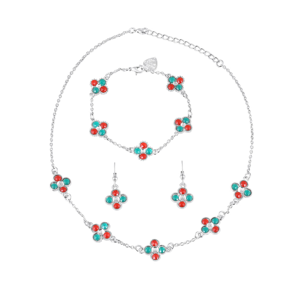 Green Floral Chain Link Jewellery Set