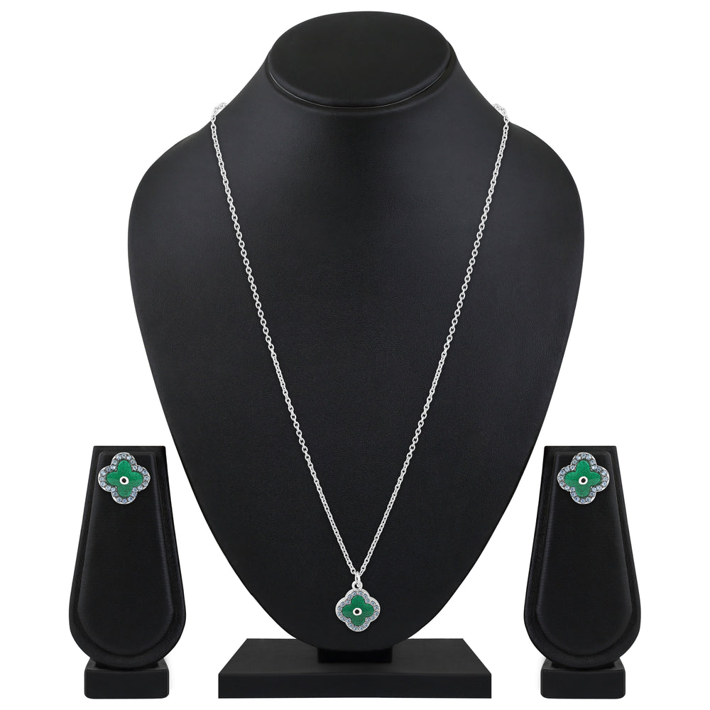 Green Floral Evil Eye Meenakari Work Pendant Set