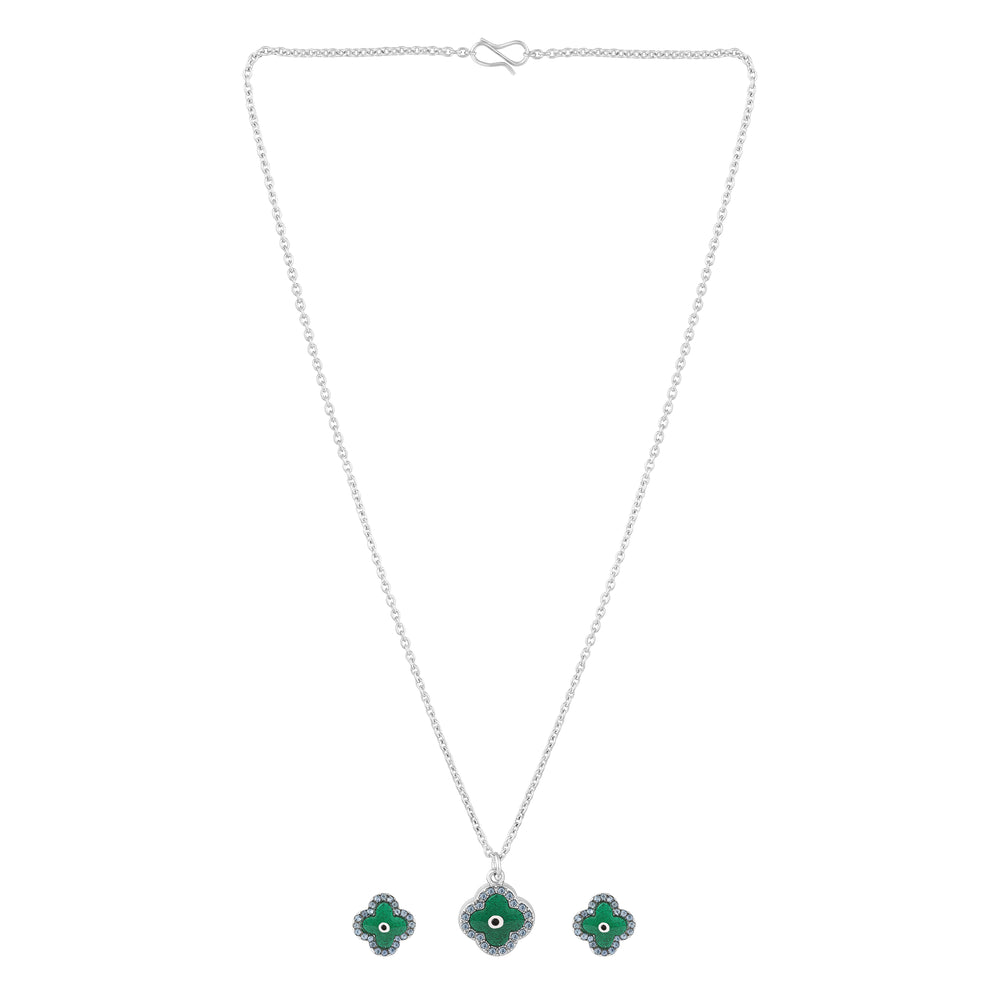 Green Floral Evil Eye Meenakari Work Pendant Set