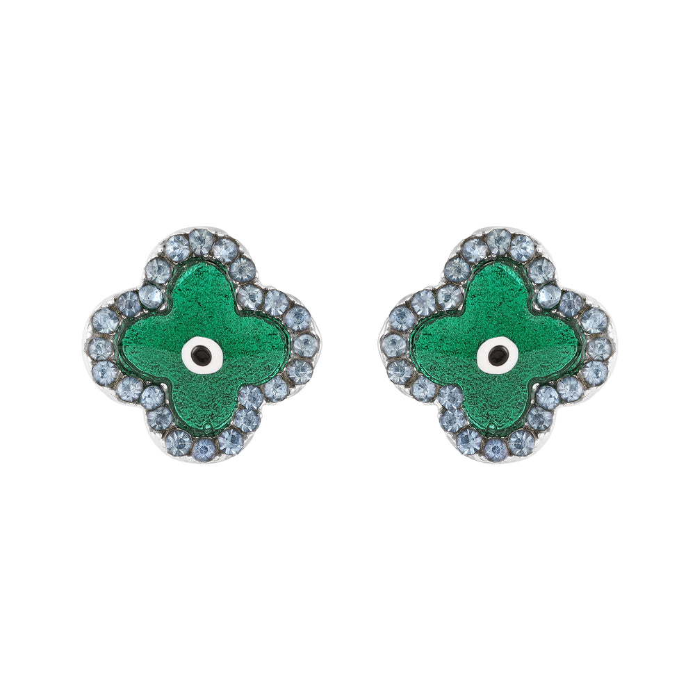 Green Floral Evil Eye Meenakari Work Pendant Set