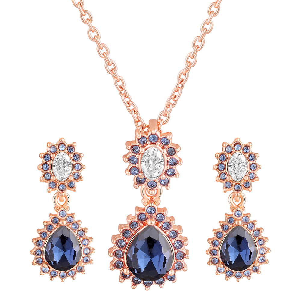 Elegant Teardrop Green & Red Crystals Pendant Set