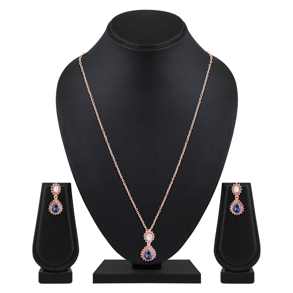 Elegant Teardrop Green & Red Crystals Pendant Set