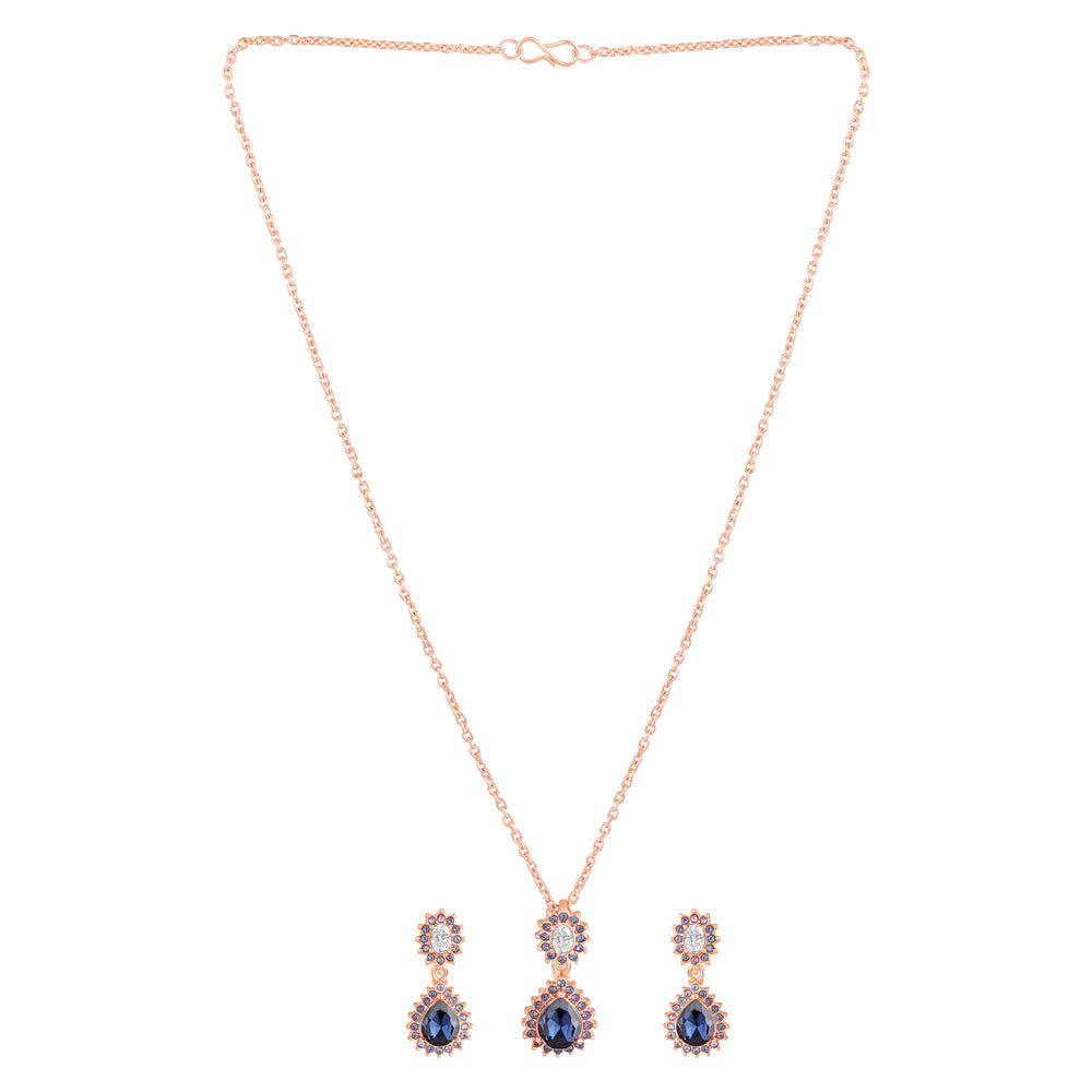 Elegant Teardrop Green & Red Crystals Pendant Set