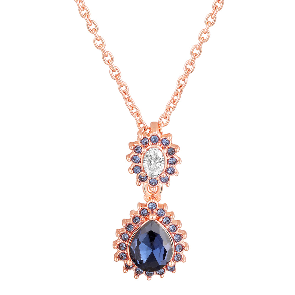 Elegant Teardrop Green & Red Crystals Pendant Set