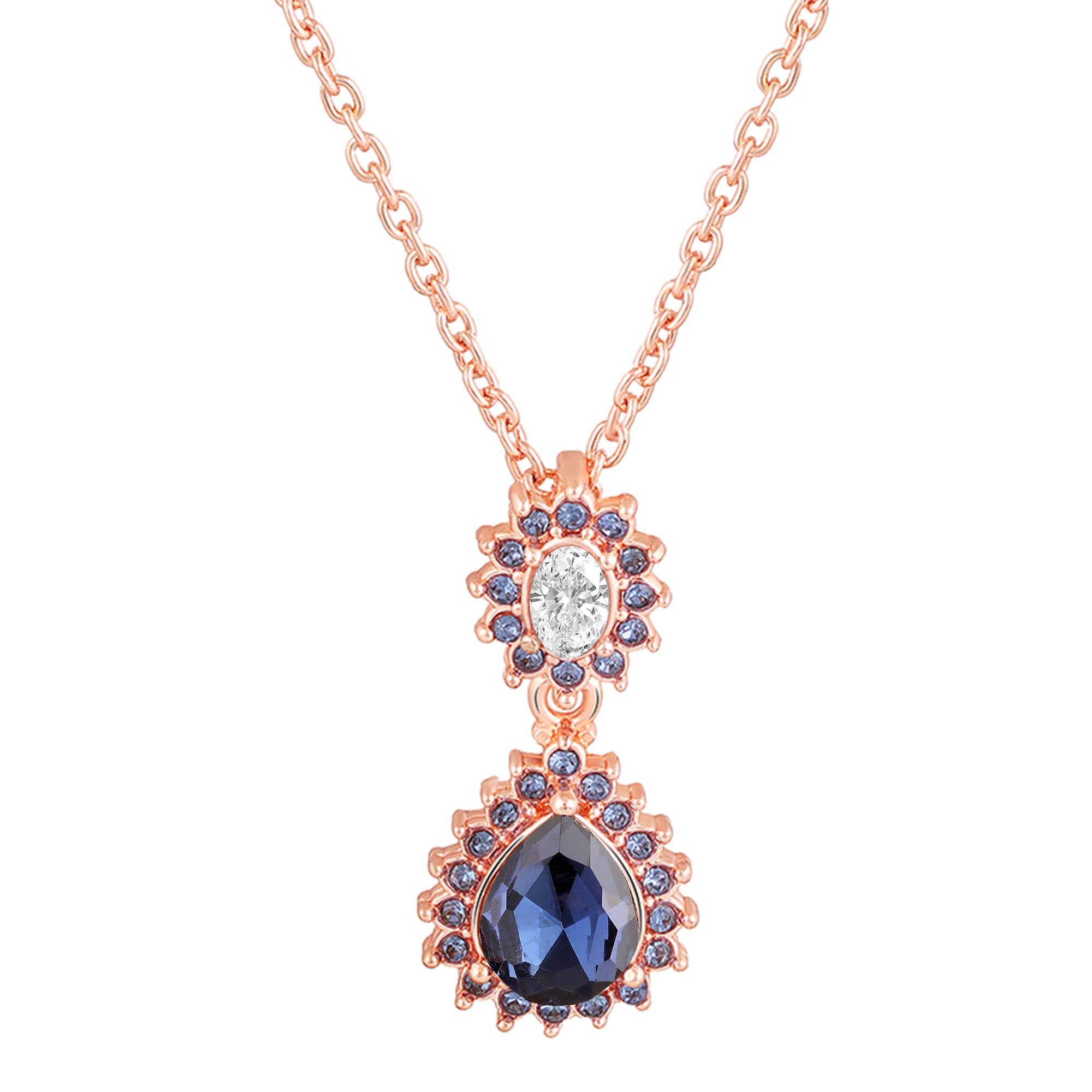 Elegant Teardrop Green & Red Crystals Pendant Set