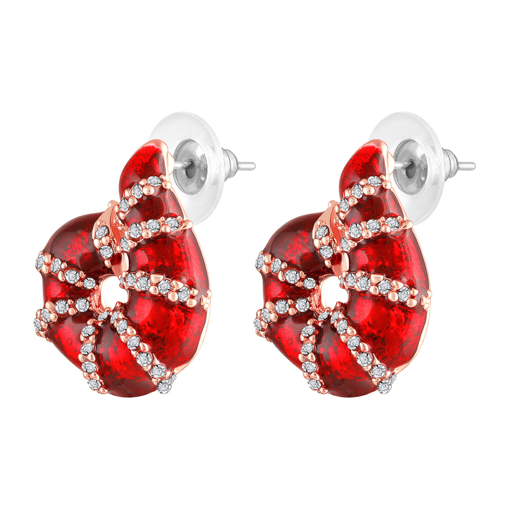 Red Meenakari Work Shell-Shaped Pendant and Earrings Set with Crystal Accents