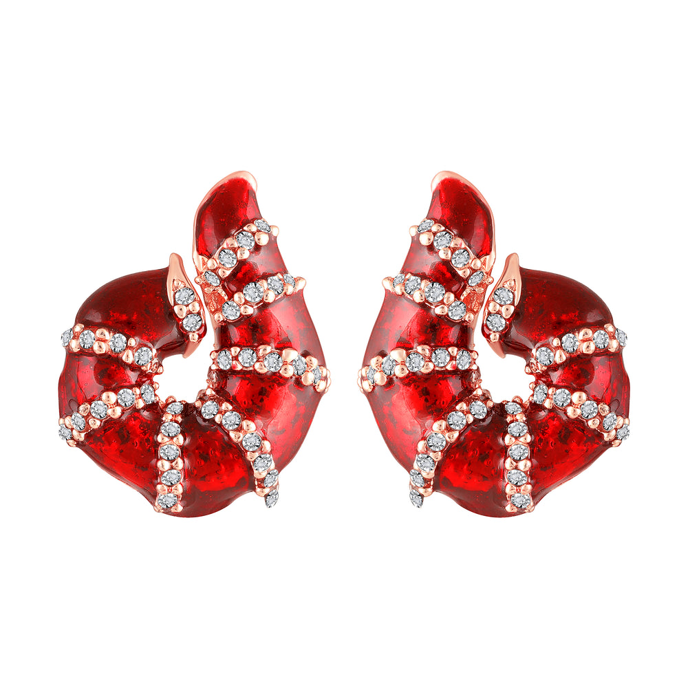 Red Meenakari Work Shell-Shaped Pendant and Earrings Set with Crystal Accents