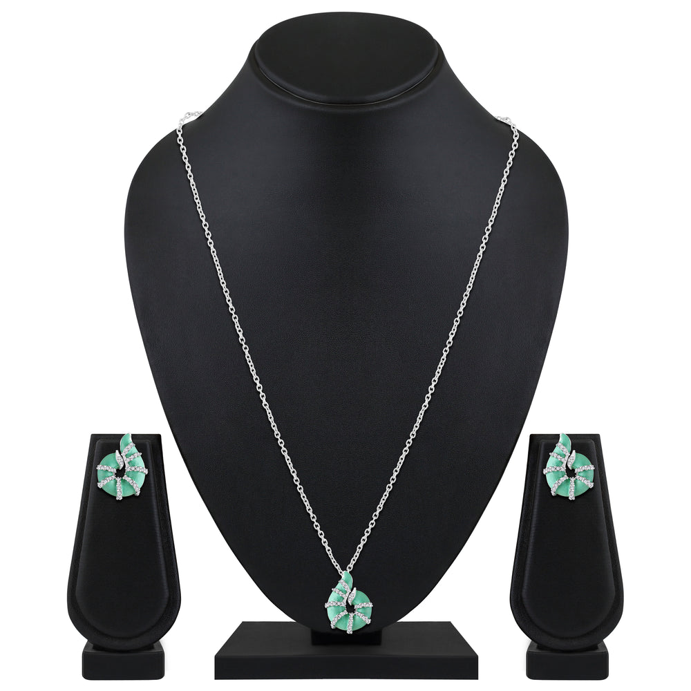 Red Meenakari Work Shell-Shaped Pendant and Earrings Set with Crystal Accents