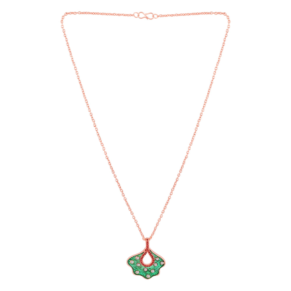 Green Meenakari Work Floral-Fan Shape Pendant Set