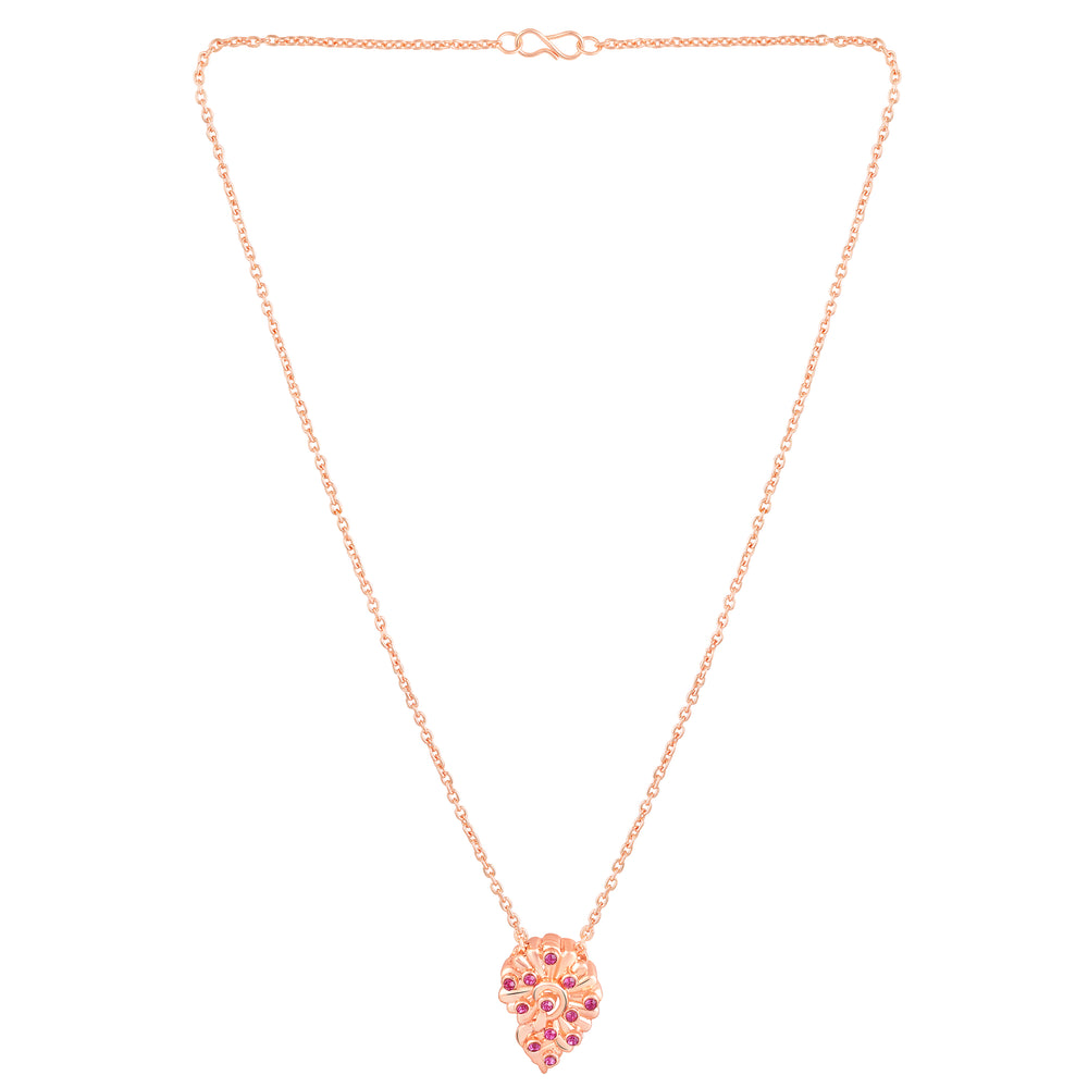 Leaf Motif Pendant Set with Pink Crystals
