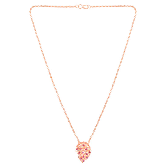 Leaf Motif Pendant Set with Pink Crystals