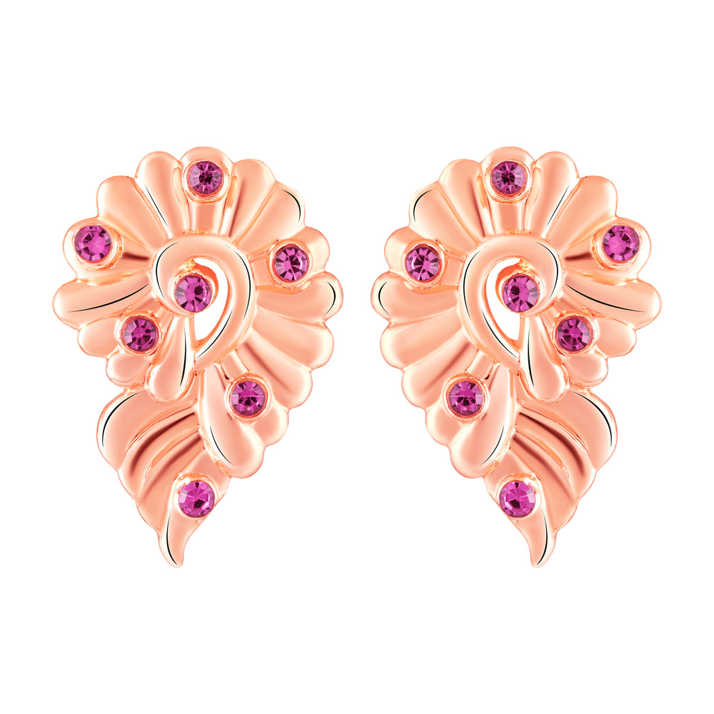 Leaf Motif Pendant Set with Pink Crystals