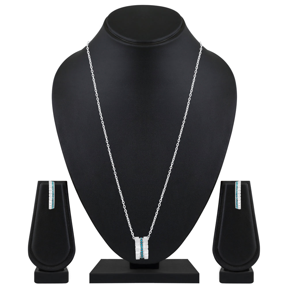 Modern Blue Crystal Band Pendant Set