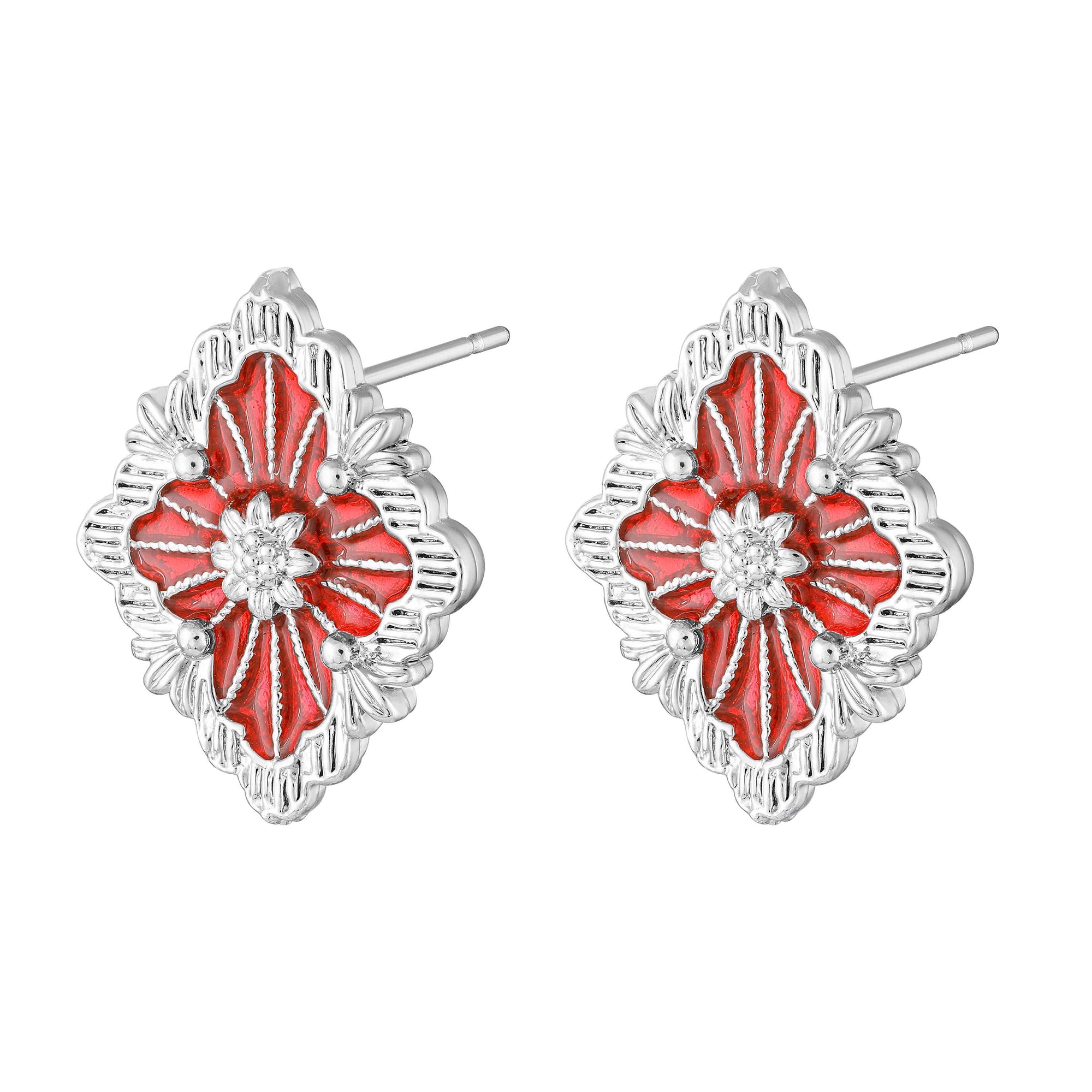 Red Meenakari Floral Pendant Set