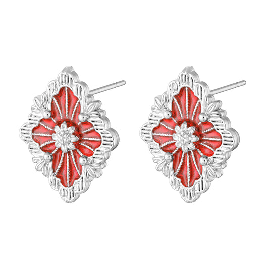 Red Meenakari Floral Pendant Set