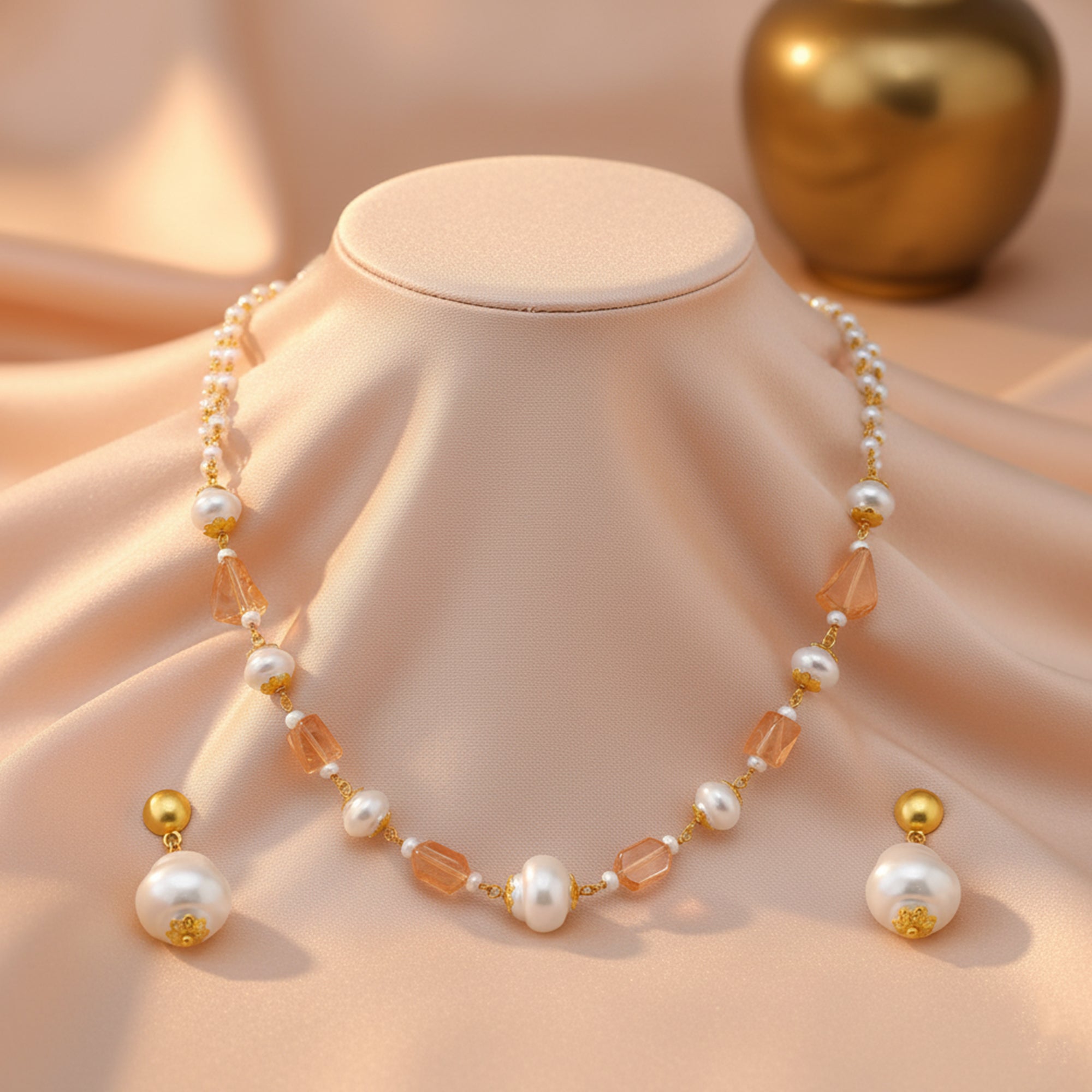 Delicate Necklace Set with Artificial Beads