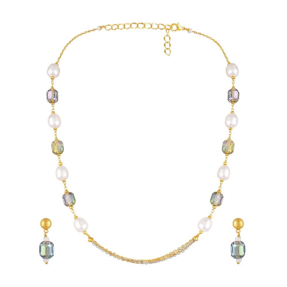 Elegant Necklace Matching Earrings with Artificial Pearls