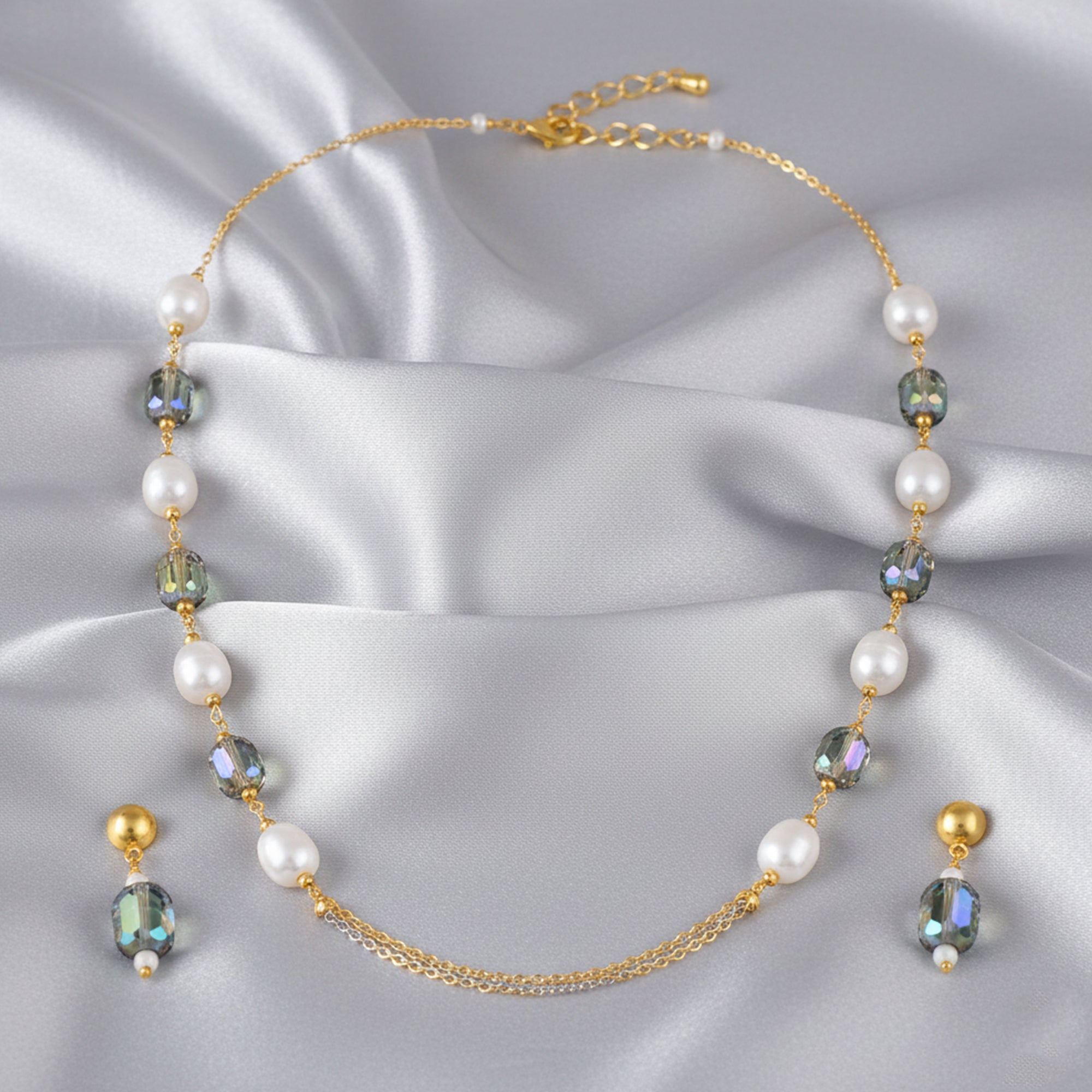 Elegant Necklace Matching Earrings with Artificial Pearls