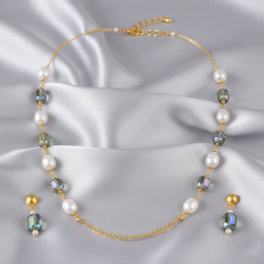 Elegant Necklace Matching Earrings with Artificial Pearls
