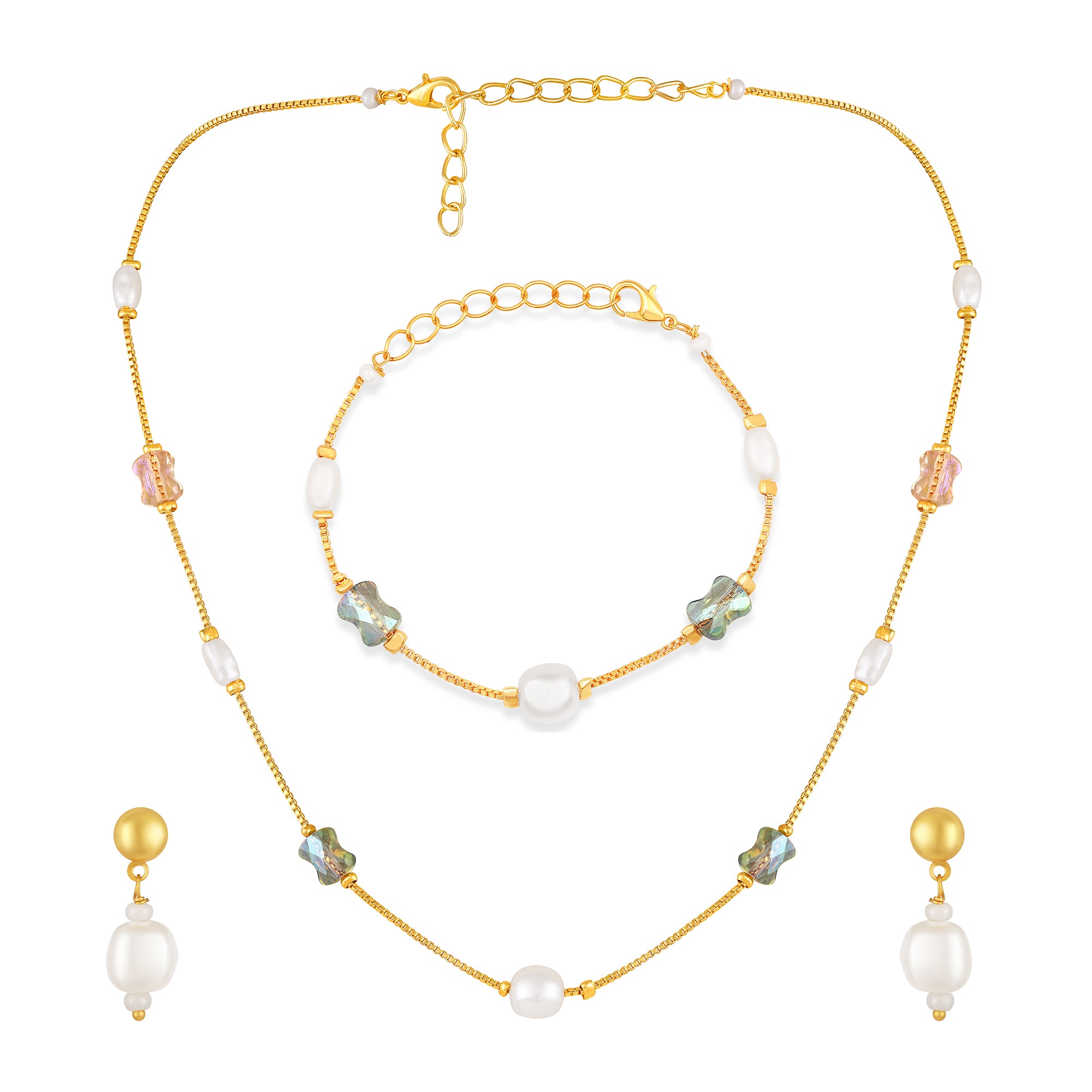 Elegant Artificial Pearl & Crystal Bead Necklace Set