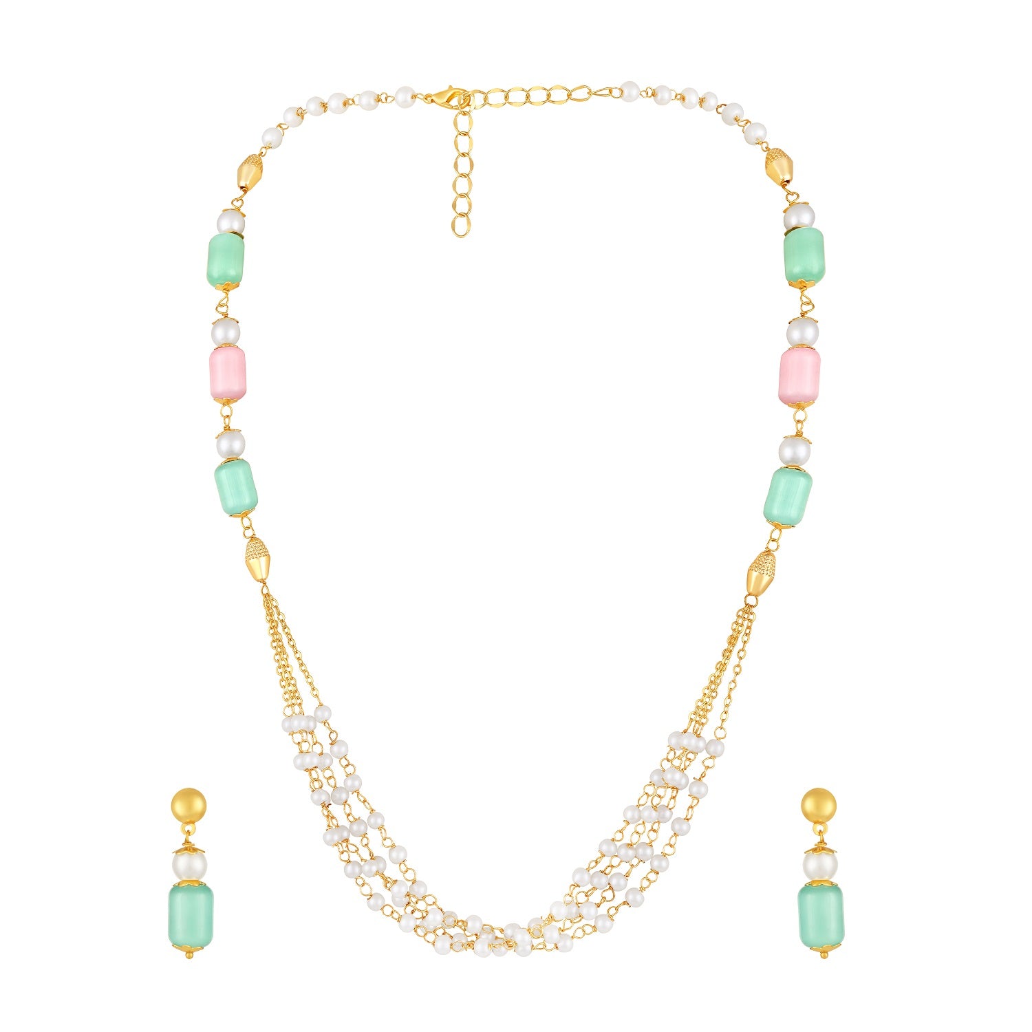 Elegant Necklace Matching Earrings with Artificial Pearls