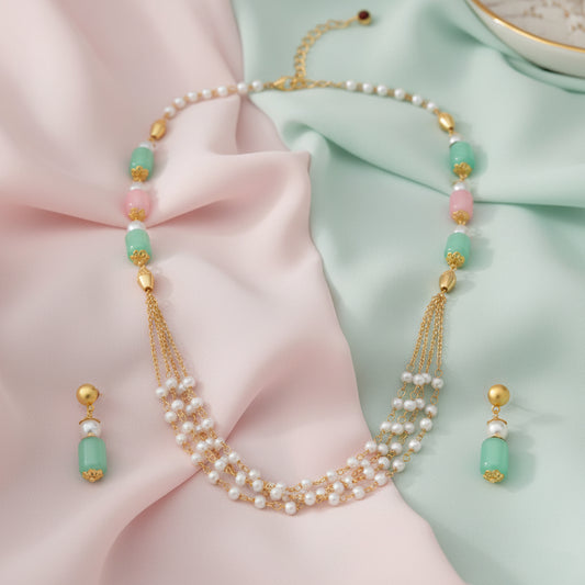 Elegant Necklace Matching Earrings with Artificial Pearls