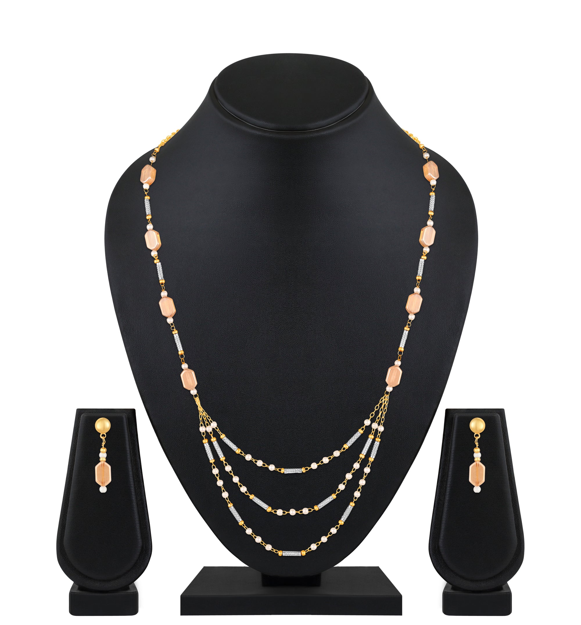 Stylish Multilayer Necklace with Drop Earrings