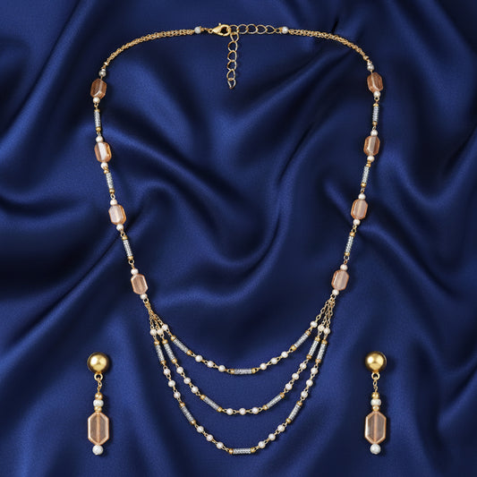 Stylish Multilayer Necklace with Drop Earrings