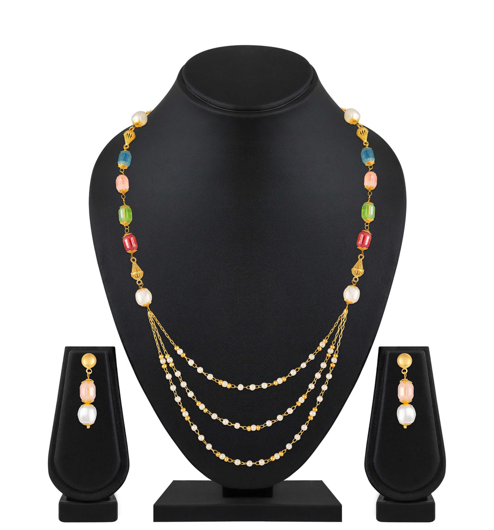 Stylish Multilayer Necklace with Drop Earrings
