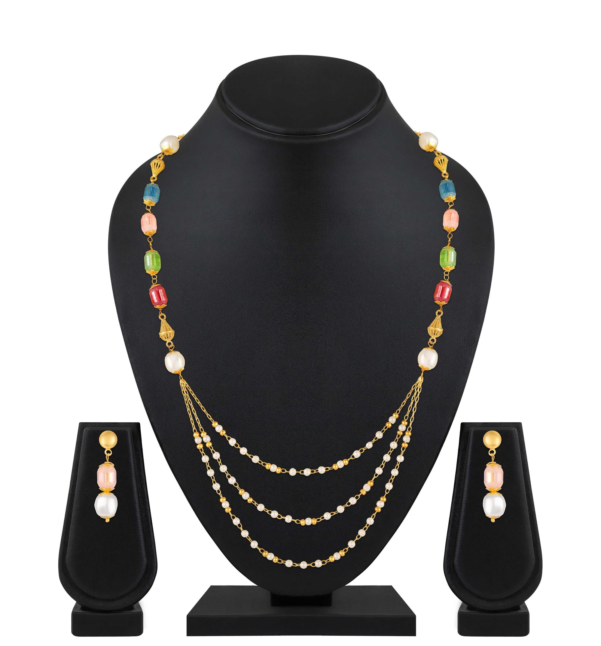 Stylish Multilayer Necklace with Drop Earrings