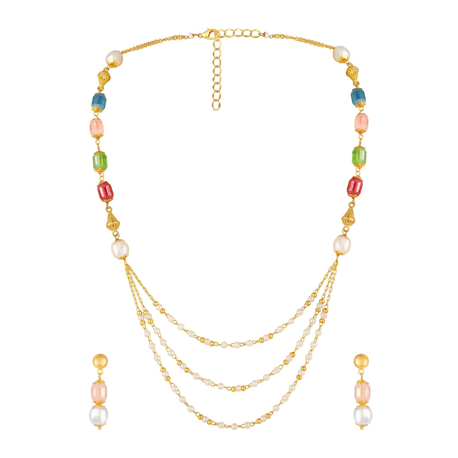 Stylish Multilayer Necklace with Drop Earrings